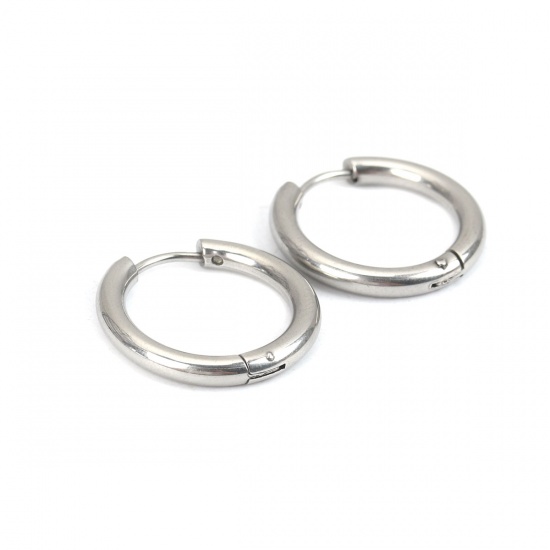 Picture of 304 Stainless Steel Hoop Earrings Silver Tone Round 22mm Dia., Post/ Wire Size: (19 gauge), 10 PCs