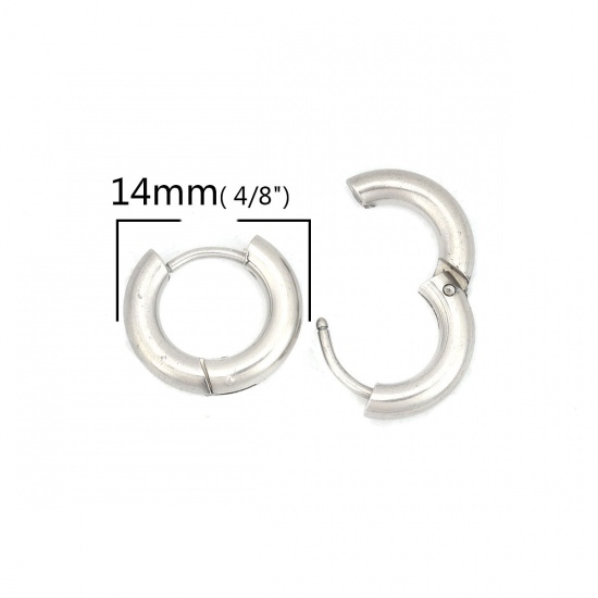 Immagine di 304 Acciaio Inossidabile orecchino cerchio Tono Argento Tondo 14mm Dia., Posta / Filo Dimensione: (19 misura), 10 Pz