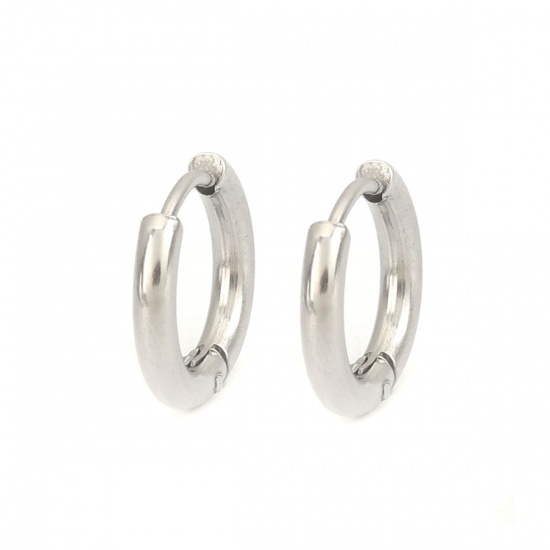 Picture of 304 Stainless Steel Hoop Earrings Silver Tone Round 21mm Dia., Post/ Wire Size: (19 gauge), 10 PCs