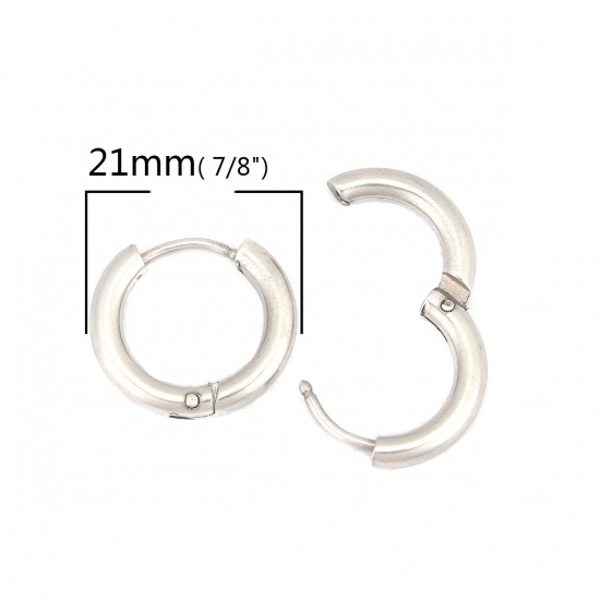 Immagine di 304 Acciaio Inossidabile orecchino cerchio Tono Argento Tondo 21mm Dia., Posta / Filo Dimensione: (19 misura), 10 Pz