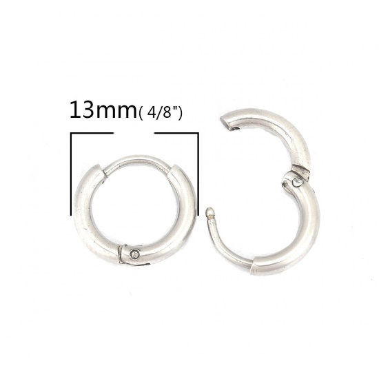 Immagine di 304 Acciaio Inossidabile orecchino cerchio Tono Argento Tondo 13mm Dia., Posta / Filo Dimensione: (19 misura), 10 Pz