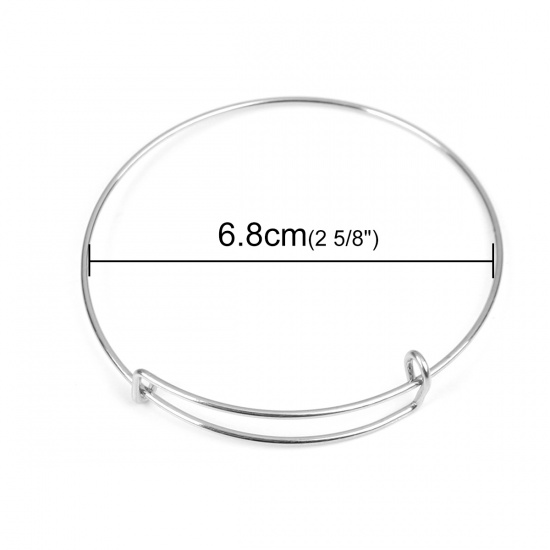 Picture of 304 Stainless Steel Bangles Bracelets Double Bar Round Silver Tone Adjustable 23cm(9") long, 30 PCs