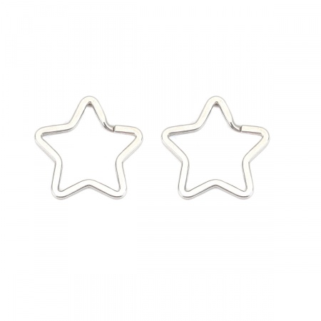 Picture of 304 Stainless Steel Keychain & Keyring Star Silver Tone 3.5cm x 3.4cm, 10 PCs