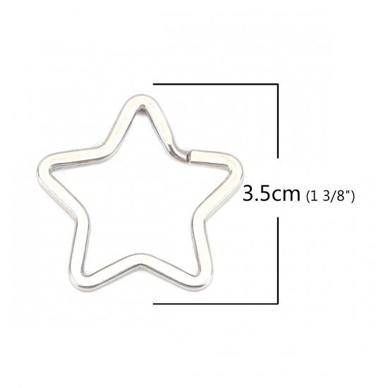 Picture of 304 Stainless Steel Keychain & Keyring Star Silver Tone 3.5cm x 3.4cm, 10 PCs