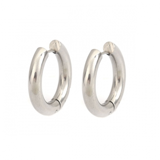 Picture of 304 Stainless Steel Hoop Earrings Silver Tone Round 29mm Dia., Post/ Wire Size: (18 gauge), 2 PCs