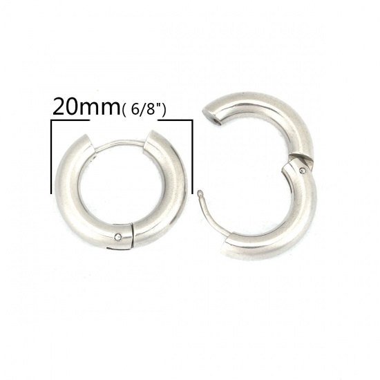 Picture of 304 Stainless Steel Hoop Earrings Silver Tone Round 20mm Dia., Post/ Wire Size: (19 gauge), 2 PCs