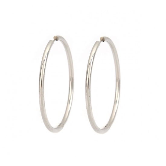 Picture of 304 Stainless Steel Hoop Earrings Silver Tone Round 5.5cm Dia., Post/ Wire Size: (18 gauge), 2 PCs