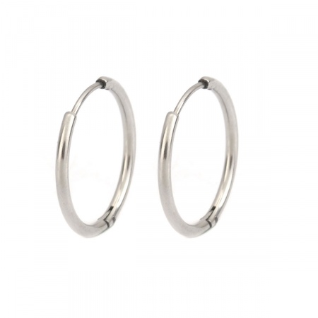 Picture of Wholesale Minimalist Huggie Hoop Earrings, Round Silver Tone 304 Stainless Steel, Unisex Gift Jewelry Supply, 19mm Dia., Post/ Wire Size: 0.7mm(21 gauge), 2 PCs