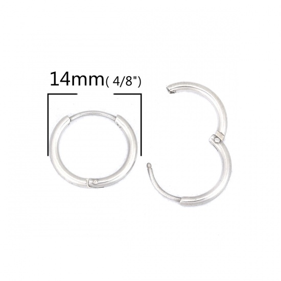 Immagine di 304 Acciaio Inossidabile orecchino cerchio Tono Argento Tondo 14mm Dia., Posta / Filo Dimensione: (20 misura), 2 Pz