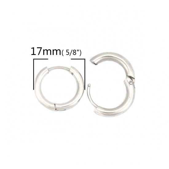 Immagine di 304 Acciaio Inossidabile orecchino cerchio Tono Argento Tondo 17mm Dia., Posta / Filo Dimensione: (19 misura), 2 Pz