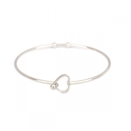 Picture of Wholesale Round Heart Can Open 304 Stainless Steel Bangles Bracelets, Silver Tone Women's Valentine's Day Minimalist Gift Jewelry Supply, 20cm(7.9") long, 2 PCs