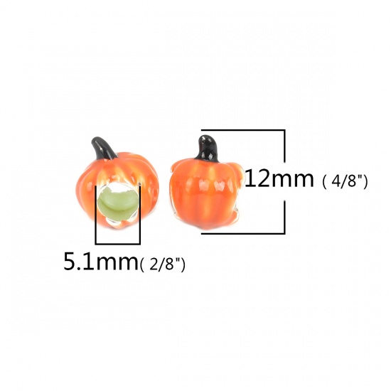 Immagine di Lega di Zinco Halloween Fascino Stile Europeo Perline Zucca Arancione Smalto Circa 12mm x 9mm, Foro: Circa 5.1mm, 10 Pz