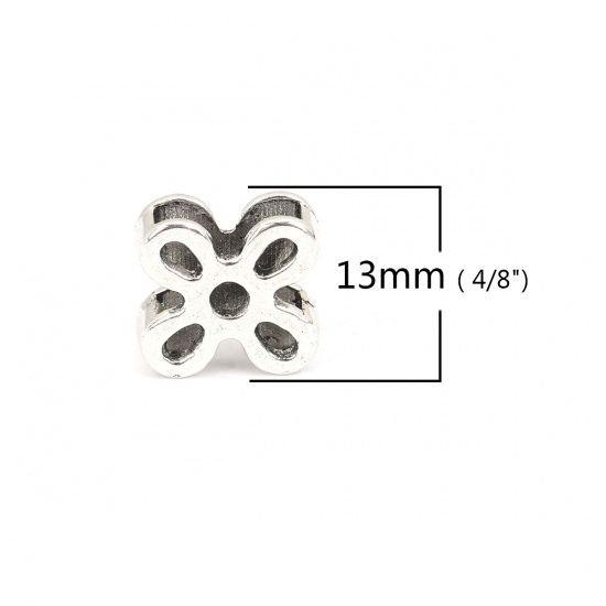 Picture of Zinc Based Alloy Slide Beads Flower Antique Silver About 13mm x 13mm, Hole:Approx 10.4mm x 4.4mm 50 PCs