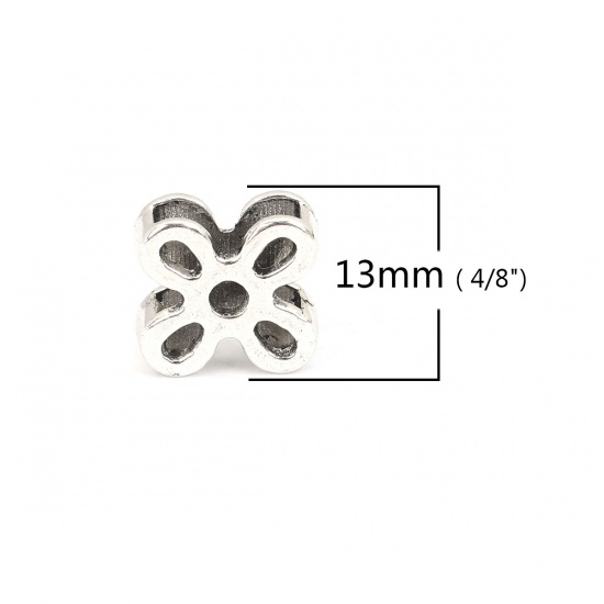 Immagine di Lega di Zinco Perline Addetti Cinturini per Orologi Fiore Argento Antico Circa 13mm x 13mm, Foro: Circa 10.4mm x 4.4mm, 50 Pz