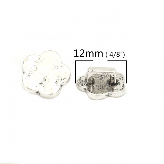 Picture of Zinc Based Alloy Slide Beads Flower Antique Silver About 12mm x 12mm, Hole:Approx 4.2mm x 2mm 50 PCs