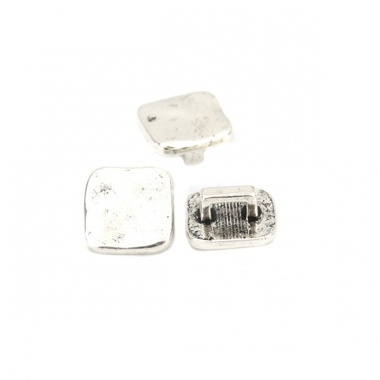 Immagine di Lega di Zinco Perline Addetti Cinturini per Orologi Quadrato Argento Antico Circa 11mm x 11mm, Foro: Circa 4mm x 2mm, 50 Pz