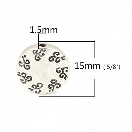 Picture of Zinc Based Alloy Beads Flat Round Antique Silver Color Hollow About 15mm x 14mm, Hole: Approx 1.5mm, 10 PCs