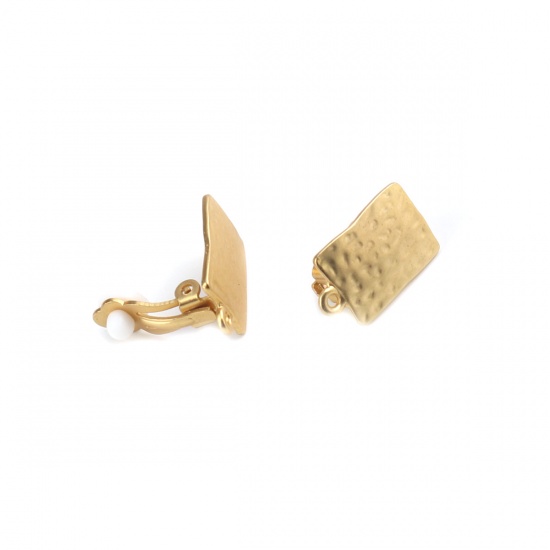 Immagine di Lega di Zinco clip orecchio Rettangolo Oro Opaco W/ Loop 21mm x 12mm, 1 Paio