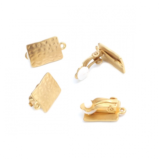 Immagine di Lega di Zinco clip orecchio Rettangolo Oro Opaco W/ Loop 21mm x 12mm, 1 Paio