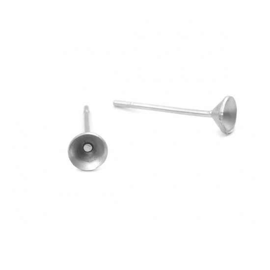Picture of 304 Stainless Steel Ear Post Stud Earrings Round Silver Tone (Can Hold ss16 Pointed Back Rhinestone) 4mm Dia., Post/ Wire Size: (21 gauge), 100 PCs