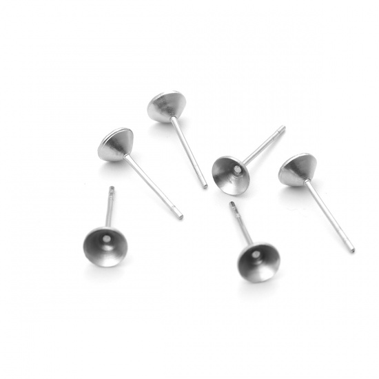 Picture of 304 Stainless Steel Ear Post Stud Earrings Round Silver Tone (Can Hold ss20 Pointed Back Rhinestone) 5mm Dia., Post/ Wire Size: (21 gauge), 50 PCs
