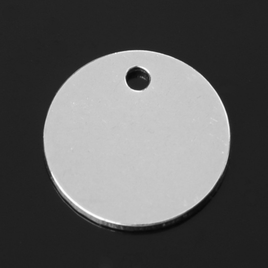 Picture of 304 Stainless Steel Charms Round Silver Tone 12mm Dia., 20 PCs