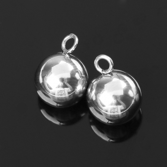 Picture of 304 Stainless Steel Charms Round Silver Tone 11mm x 8mm, 20 PCs