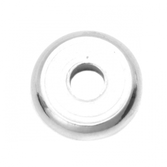 304ステンレス鋼 スペーサービーズ 円形 シルバートーン 約 7mm直径、 穴：約 2mm、 20 個 の画像