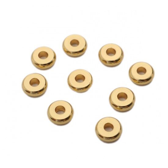 Picture of 304 Stainless Steel Spacer Beads Flat Round Gold Plated About 6mm Dia., Hole: Approx 1.8mm, 10 PCs