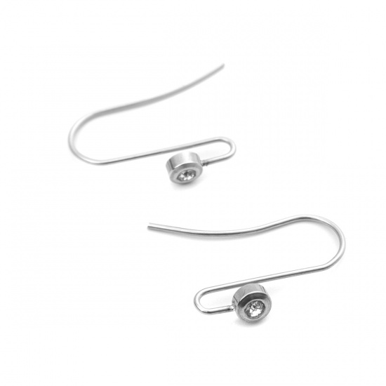 Picture of 304 Stainless Steel Ear Wire Hooks Earring Findings n-shape Silver Tone 19mm x 16mm, Post/ Wire Size: (21 gauge), 10 PCs