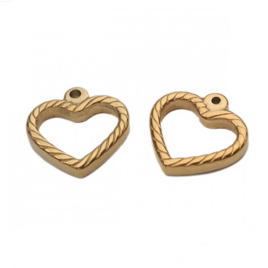 Picture of 304 Stainless Steel Charms Heart Gold Plated Hollow 18mm x 18mm, 1 Piece