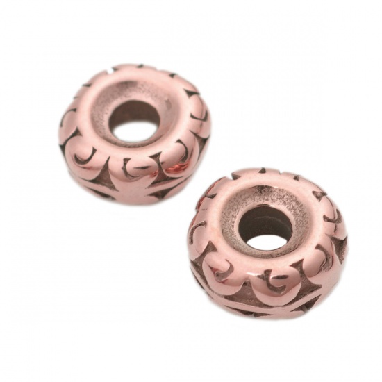 Imagen de 304 Acero Inoxidable Granos del espaciador Rueda Oro Rosa 10mm Diámetro, Agujero: Aprox 3mm, 1 Unidad