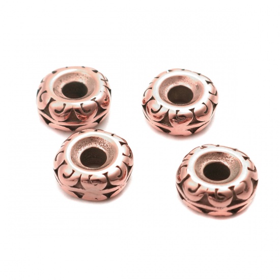 Imagen de 304 Acero Inoxidable Granos del espaciador Rueda Oro Rosa 10mm Diámetro, Agujero: Aprox 3mm, 1 Unidad