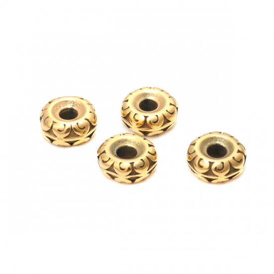 Bild von 304 Edelstahl Zwischenperlen Spacer Wagenrad Vergoldet ca. 10mm D., Loch: ca. 3mm, 1 Stück
