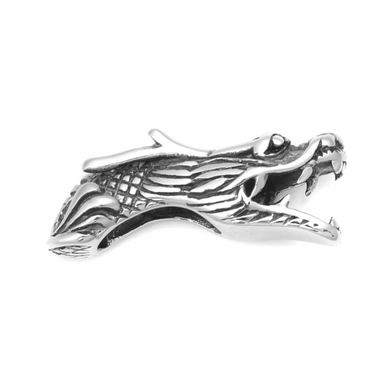 Picture of 304 Stainless Steel Beads Dragon Antique Silver Color 3.6cm x 1.1cm, Hole: Approx 6mm, 1 Piece