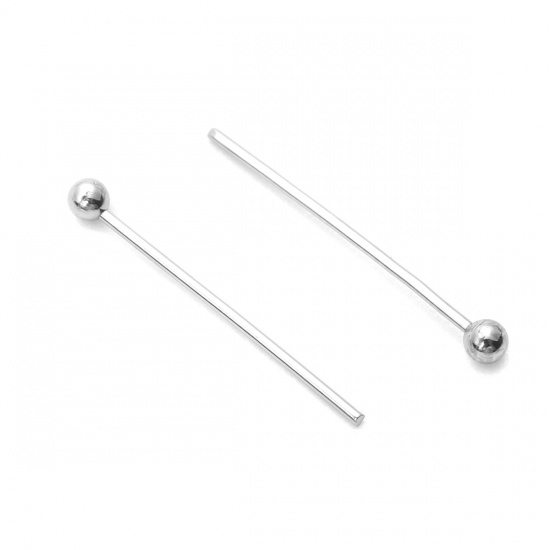 Picture of 0.5mm 304 Stainless Steel Ball Head Pins Silver Tone 15mm( 5/8") long, 50 PCs