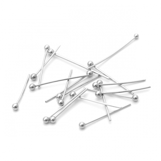 Picture of 0.5mm 304 Stainless Steel Ball Head Pins Silver Tone 15mm( 5/8") long, 50 PCs