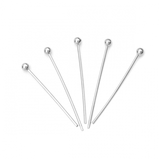 Picture of 0.5mm 304 Stainless Steel Ball Head Pins Silver Tone 18mm( 6/8") long, 50 PCs