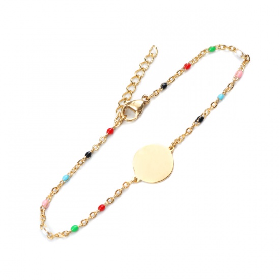 Picture of 304 Stainless Steel Bracelets Gold Plated Multicolor Enamel Round 18cm(7 1/8") long, 1 Piece