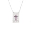 Immagine di Acciaio Inossidabile & Rame Micro Intarsio Collana Tono Argento Rettangolo Fuscia Cubic Zirconia 45cm Lunghezza, 1 Pz