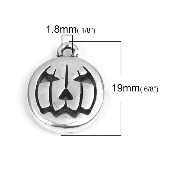 Picture of Zinc Based Alloy Halloween Charms Pumpkin Antique Silver Color Hollow 19mm x 15mm, 10 PCs