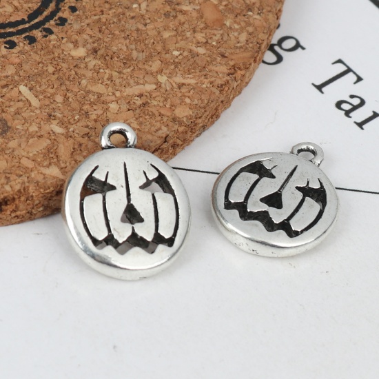 Picture of Zinc Based Alloy Halloween Charms Pumpkin Antique Silver Color Hollow 19mm x 15mm, 10 PCs