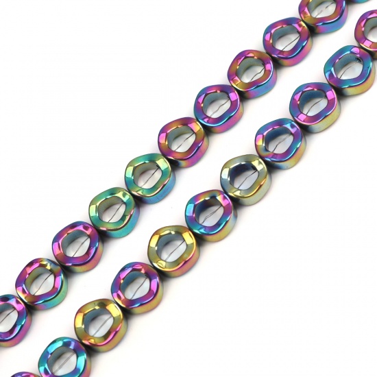 Picture of Hematite ( Natural ) Beads Circle Ring Multicolor About 12mm Dia, Hole: Approx 1.1mm, 43cm(16 7/8") long, 1 Strand (Approx 34 PCs/Strand)