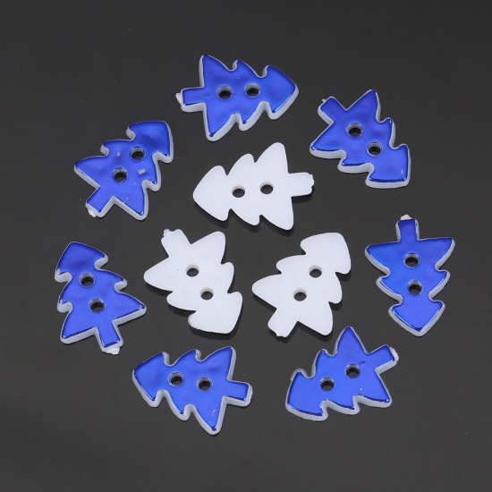 Picture of Resin Sewing Buttons Scrapbooking 2 Holes Christmas Tree Royal Blue 17mm x 13mm, 100 PCs