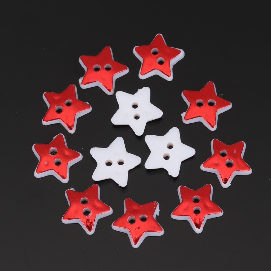 Picture of Resin Sewing Buttons Scrapbooking 2 Holes Pentagram Star Red 13mm x 12mm, 100 PCs