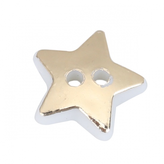 Picture of Resin Sewing Buttons Scrapbooking 2 Holes Pentagram Star Golden 13mm x 12mm, 100 PCs