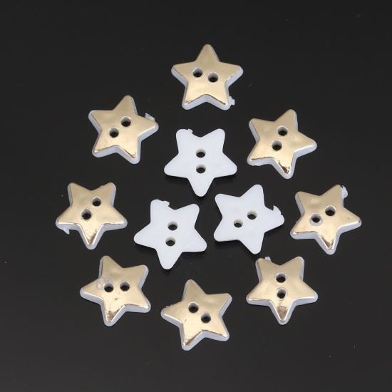Picture of Resin Sewing Buttons Scrapbooking 2 Holes Pentagram Star Golden 13mm x 12mm, 100 PCs