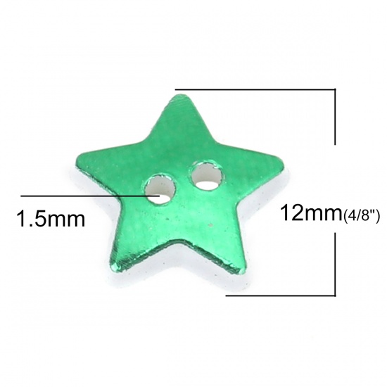 Picture of Resin Sewing Buttons Scrapbooking 2 Holes Pentagram Star Green 13mm x 12mm, 100 PCs