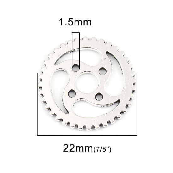 Image de Connecteurs en Alliage de Zinc Roue Dentée Argent Vieilli 22mm x 22mm, 40 Pcs