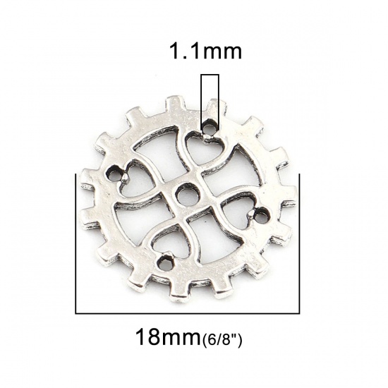 Image de Connecteurs à Lustre en Alliage de Zinc Roue Dentée Argent Vieilli Fleurs Creuses 18mm x 18mm, 60 Pcs